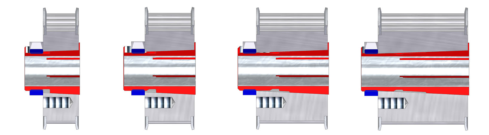 Abb.: 2 Darstellung der unterschiedlichen Nabenbreiten, die mit Standardausführungen des BOQA® Befestigungselements auf Wellen befestigt werden können, am Beispiel der GRUPPE 2350 Abb.: 2 Darstellung der unterschiedlichen Nabenbreiten, die mit Standardausführungen des BOQA® Befestigungselements auf Wellen befestigt werden können, am Beispiel der GRUPPE 2350